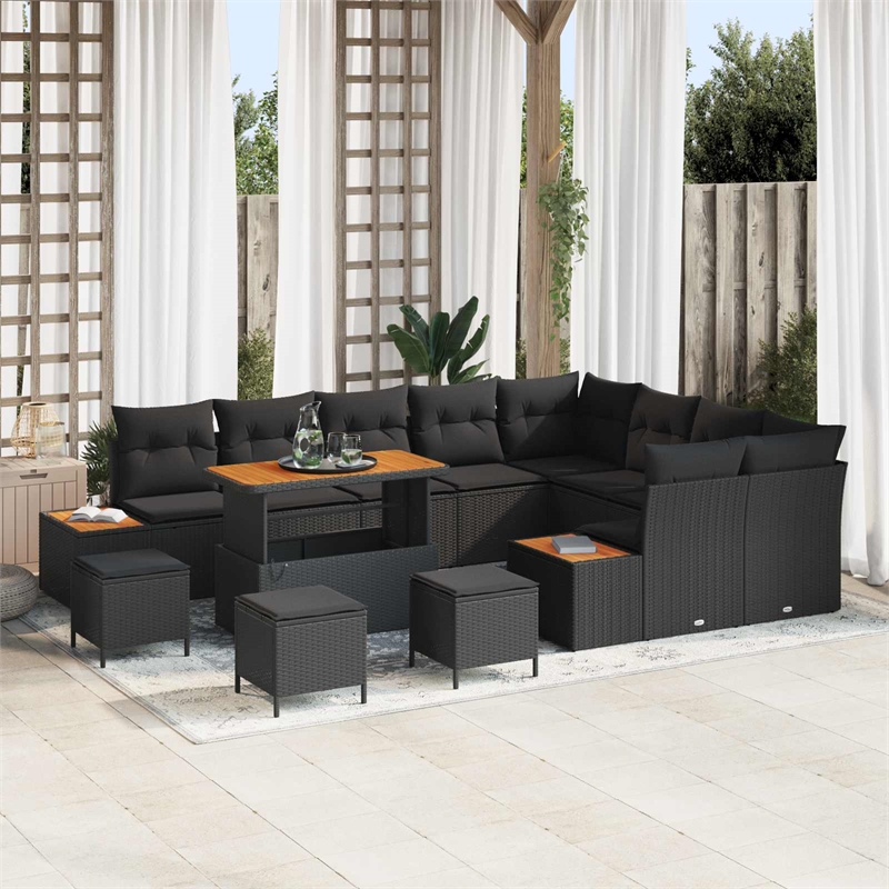 vidaXL Solid Acacia Wood Sofa Set in Black