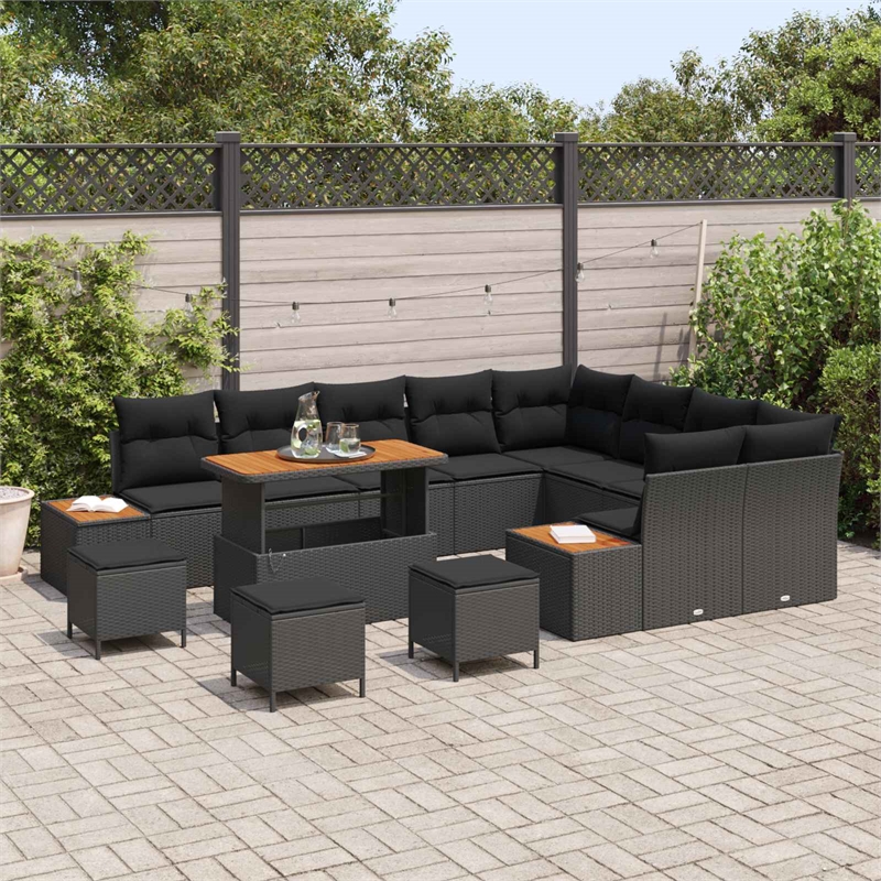 vidaXL Solid Acacia Wood Sofa Set in Black