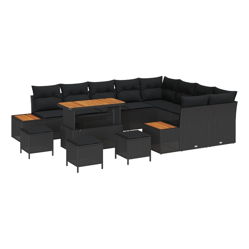 vidaXL Solid Acacia Wood Sofa Set in Black