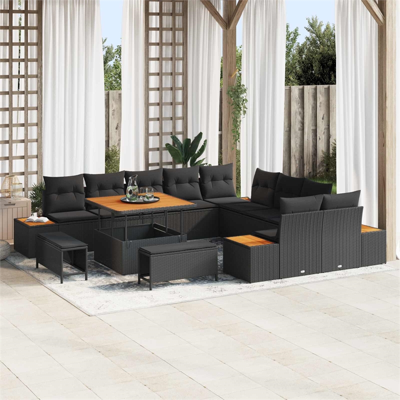 vidaXL Solid Acacia Wood Sofa Set in Black