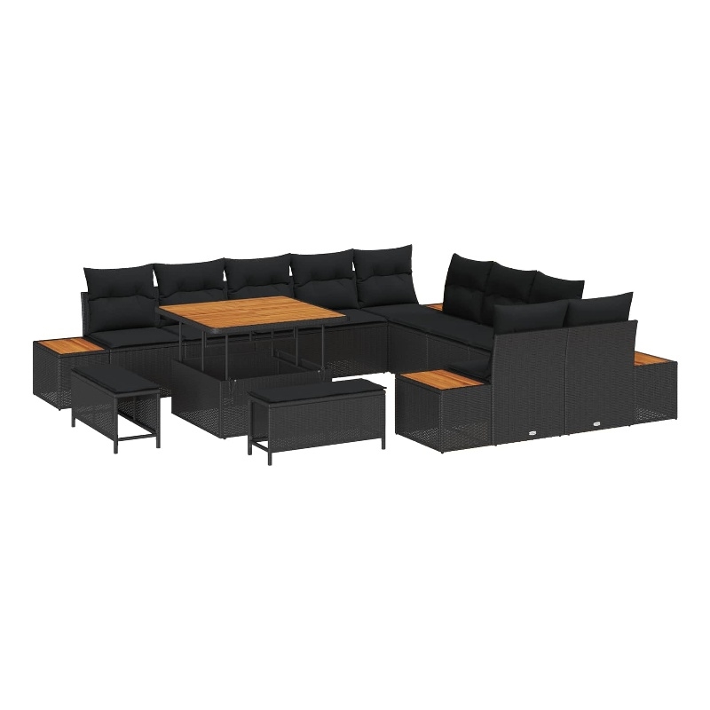 vidaXL Solid Acacia Wood Sofa Set in Black