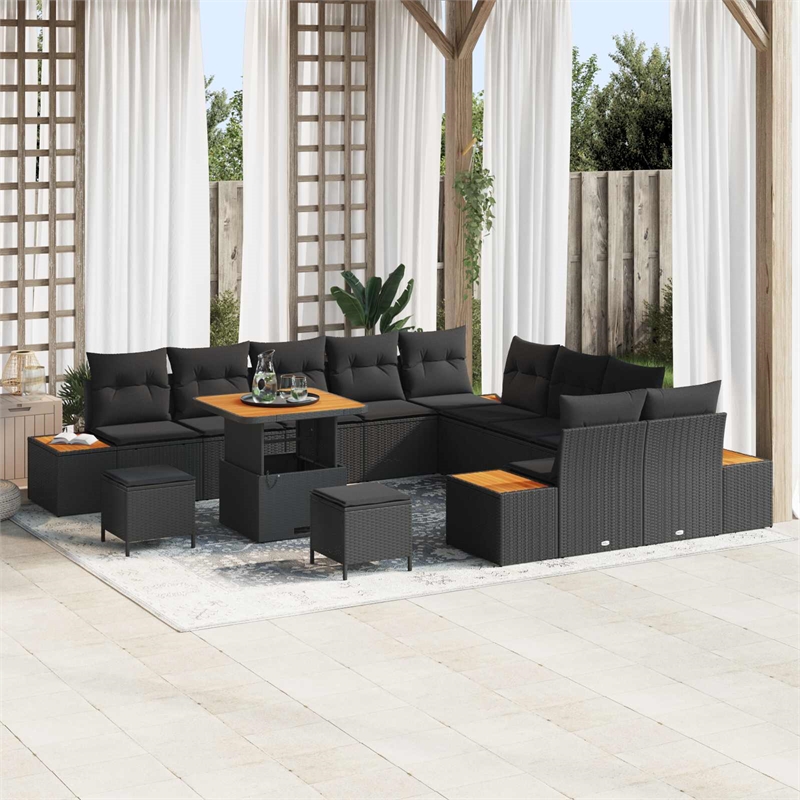 vidaXL Solid Acacia Wood Sofa Set in Black