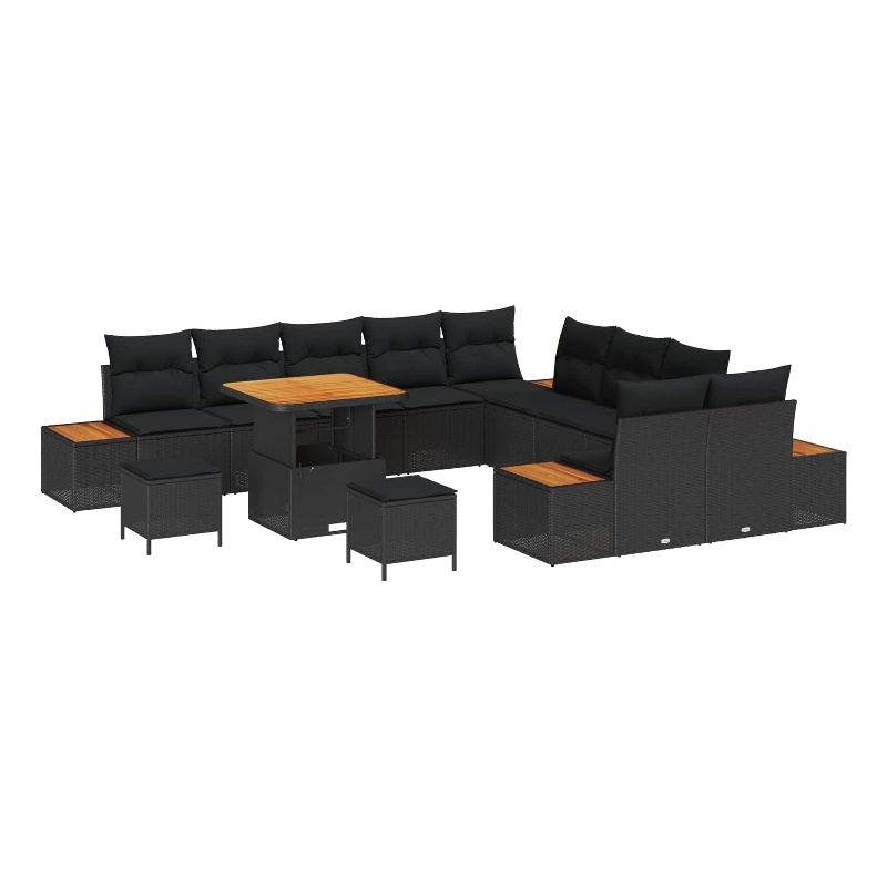 vidaXL Solid Acacia Wood Sofa Set in Black