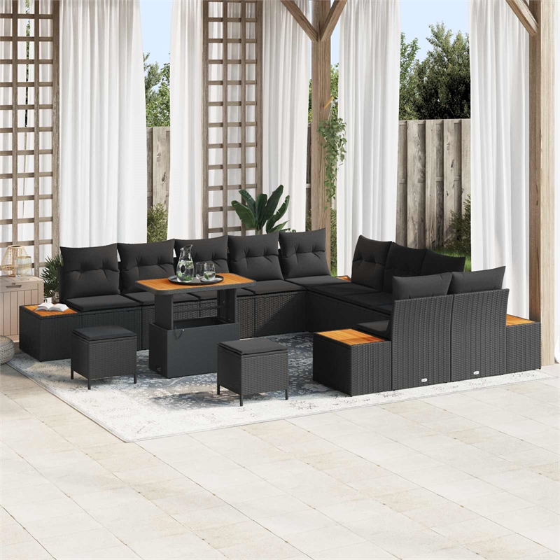 vidaXL Solid Acacia Wood Sofa Set in Black
