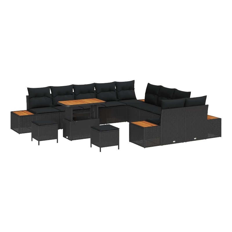 vidaXL Solid Acacia Wood Sofa Set in Black