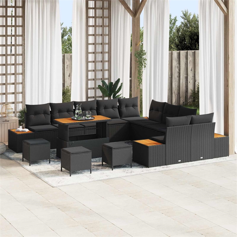 vidaXL Solid Acacia Wood Sofa Set in Black