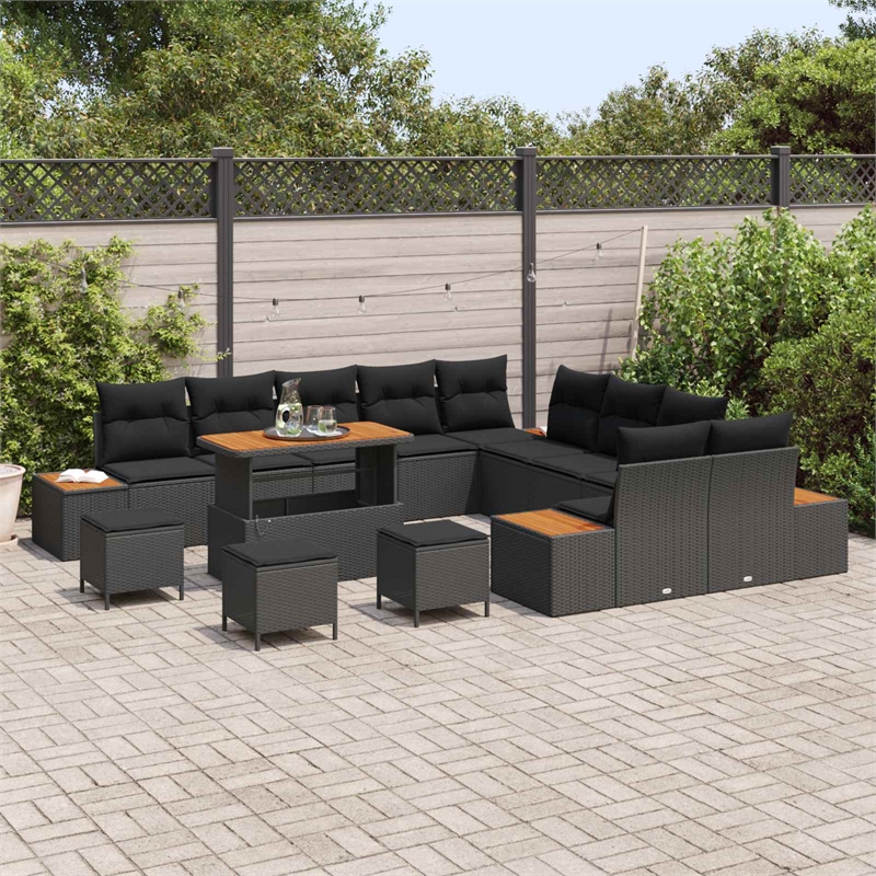 vidaXL Solid Acacia Wood Sofa Set in Black