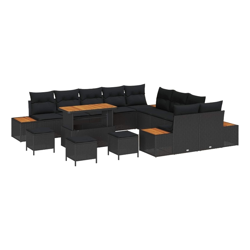 vidaXL Solid Acacia Wood Sofa Set in Black