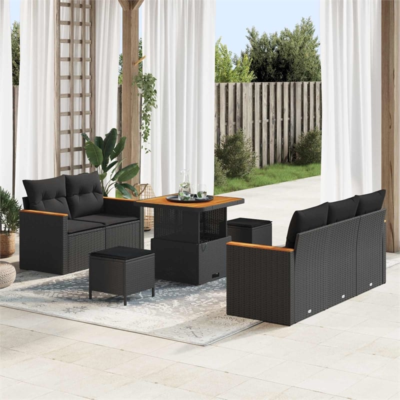 vidaXL Solid Acacia Wood Sofa Set in Black