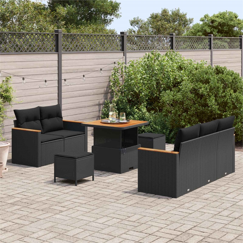 vidaXL Solid Acacia Wood Sofa Set in Black