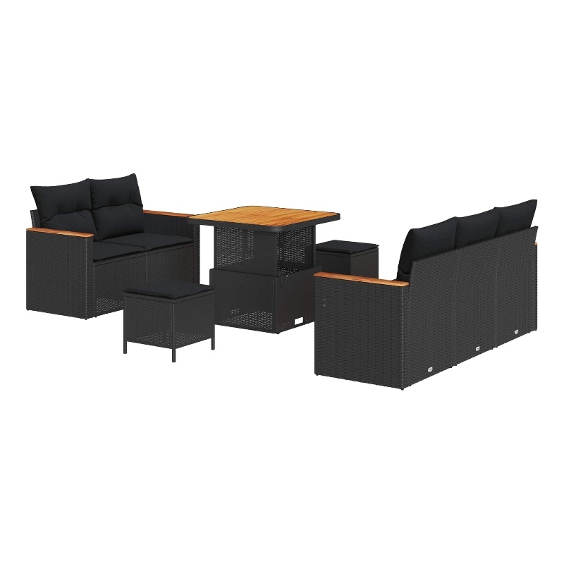 vidaXL Solid Acacia Wood Sofa Set in Black