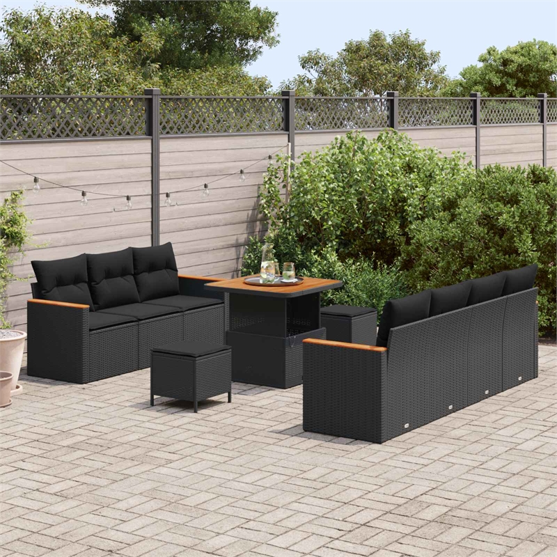vidaXL Solid Acacia Wood Sofa Set in Black