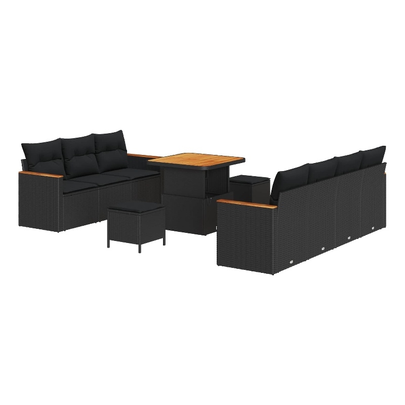 vidaXL Solid Acacia Wood Sofa Set in Black