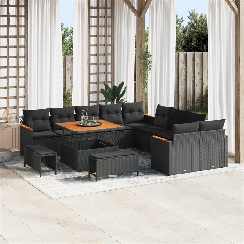 vidaXL Solid Acacia Wood Small Sofa Set in Black