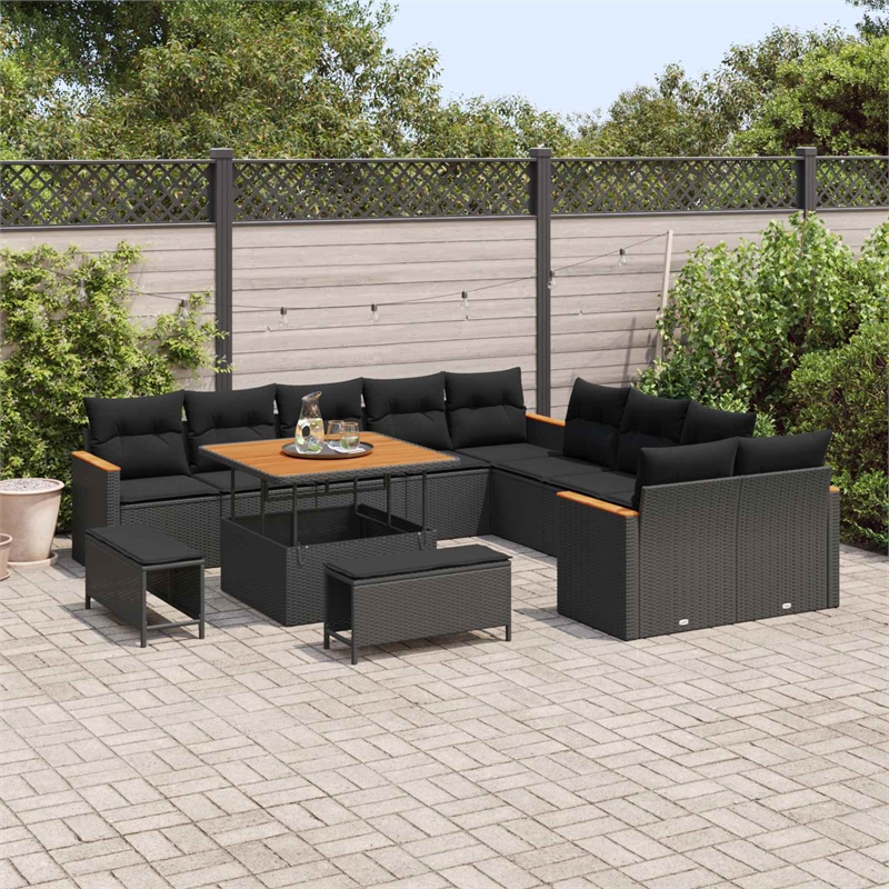 vidaXL Solid Acacia Wood Small Sofa Set in Black