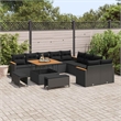 vidaXL Solid Acacia Wood Small Sofa Set in Black