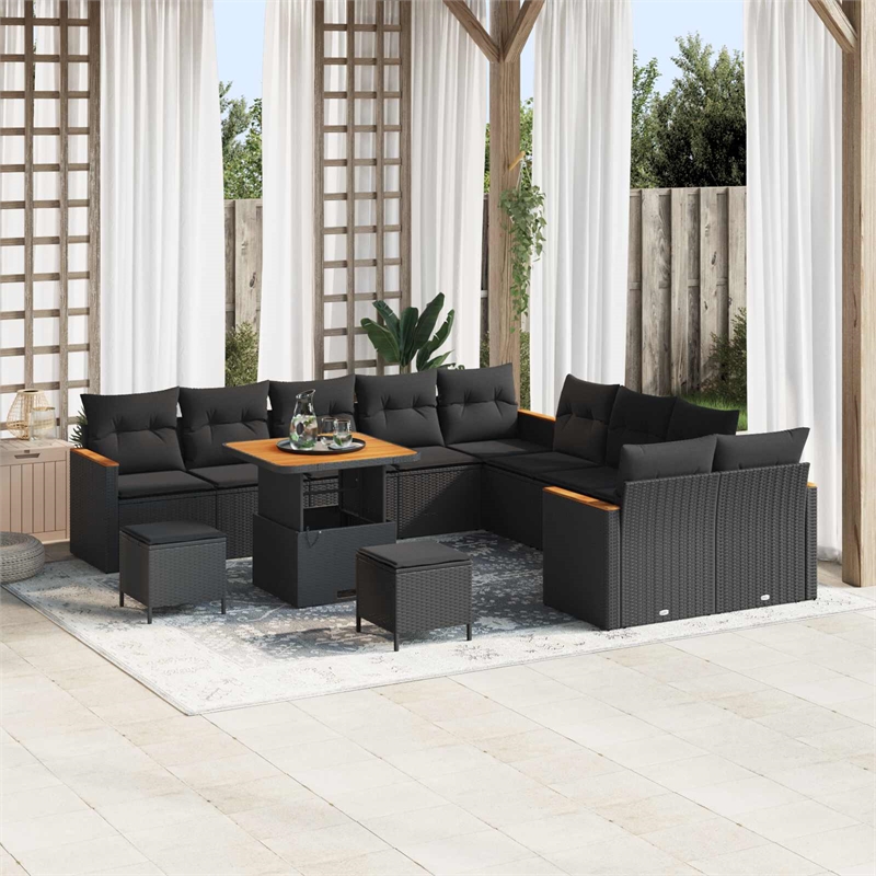 vidaXL Solid Acacia Wood Small Sofa Set in Black