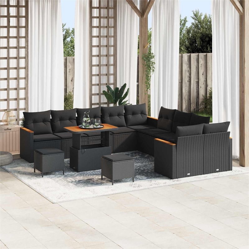 vidaXL Solid Acacia Wood Small Sofa Set in Black