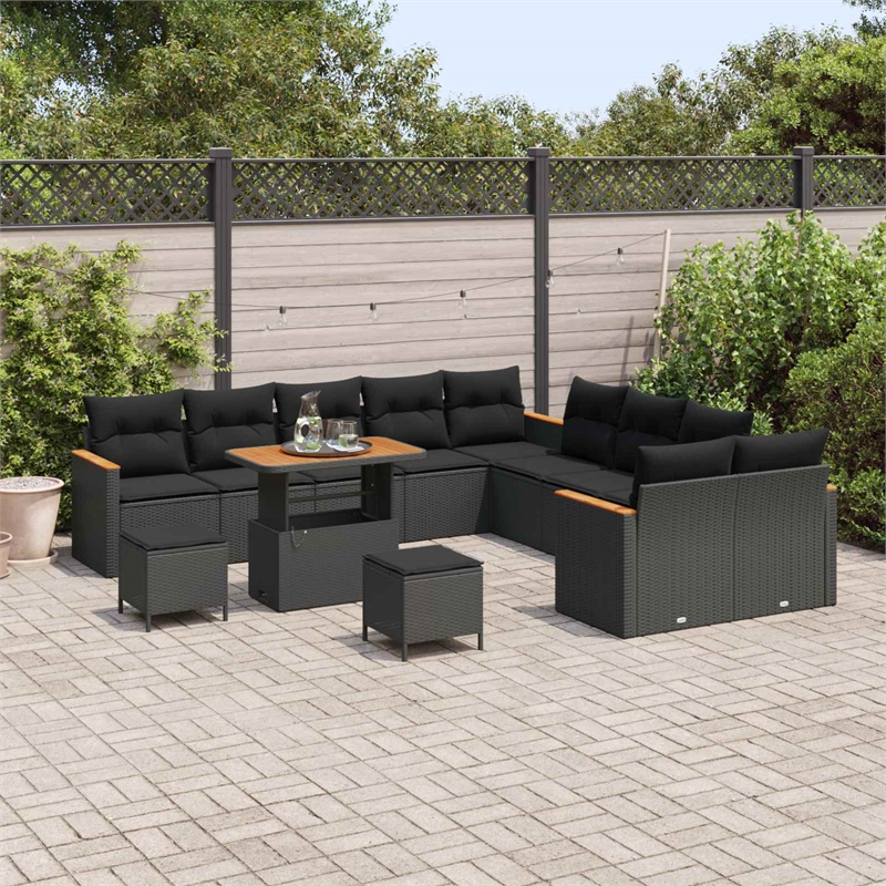 vidaXL Solid Acacia Wood Small Sofa Set in Black