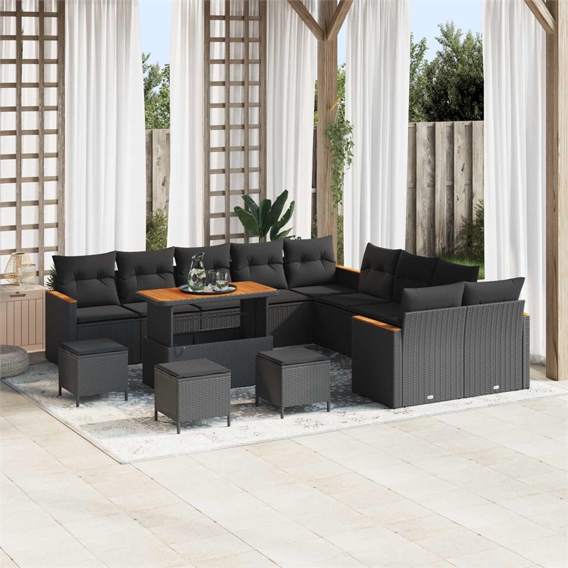 vidaXL Solid Acacia Wood Small Sofa Set in Black