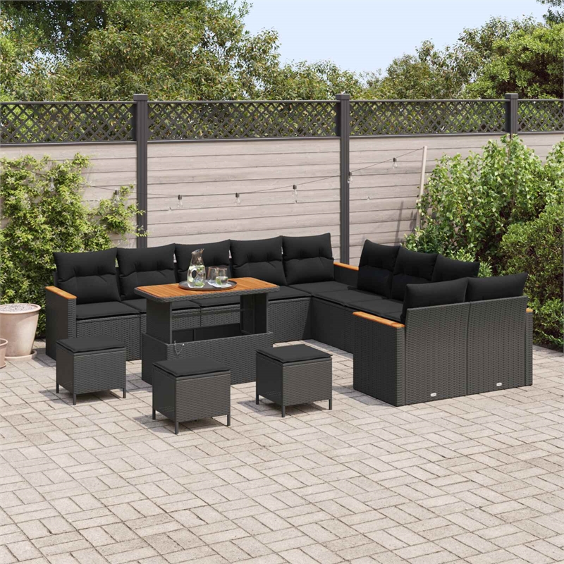 vidaXL Solid Acacia Wood Small Sofa Set in Black