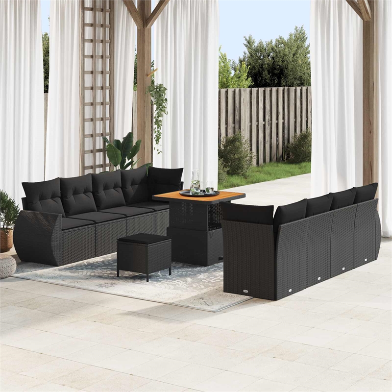 vidaXL Solid Acacia Wood Sofa Set in Black