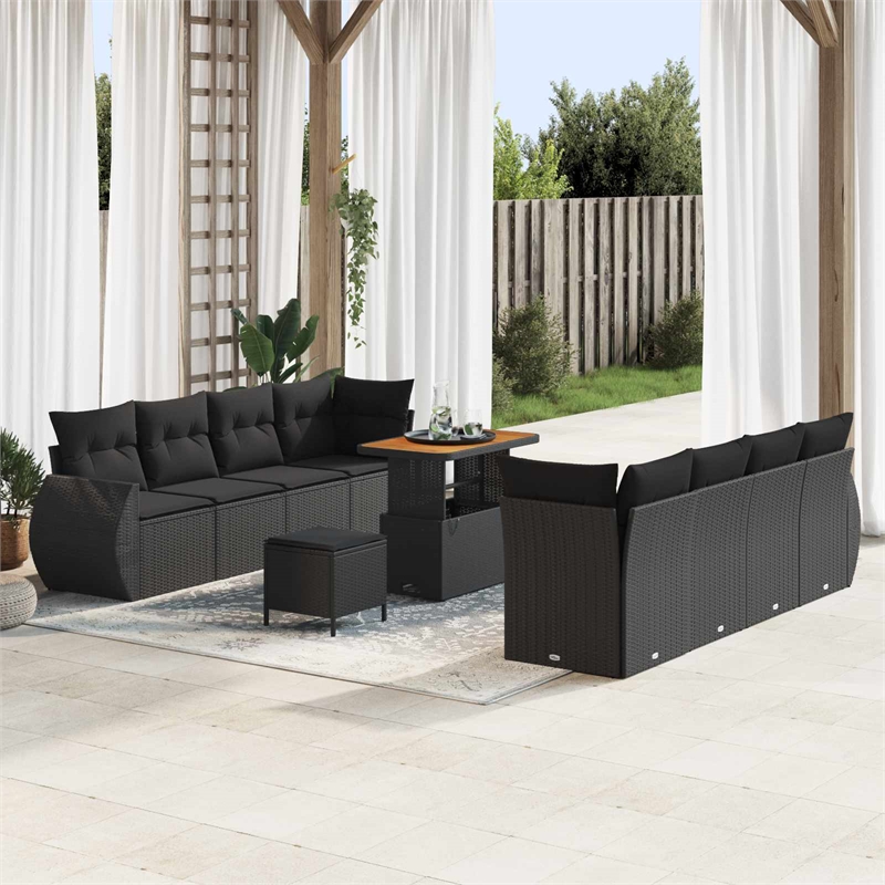 vidaXL Solid Acacia Wood Sofa Set in Black