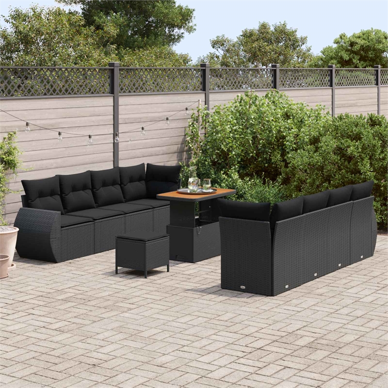 vidaXL Solid Acacia Wood Sofa Set in Black