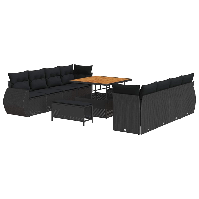 vidaXL Solid Acacia Wood Sofa Set in Black