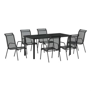vidaXL Steel Dining Set in Black