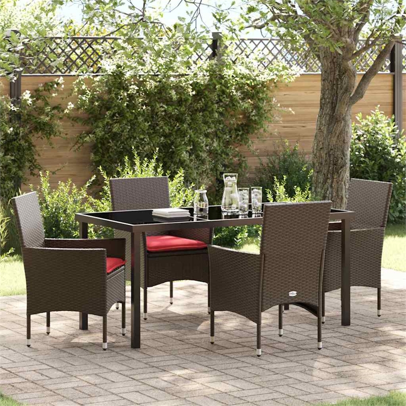 vidaXL Steel Furniture Set with Cushions in Brown