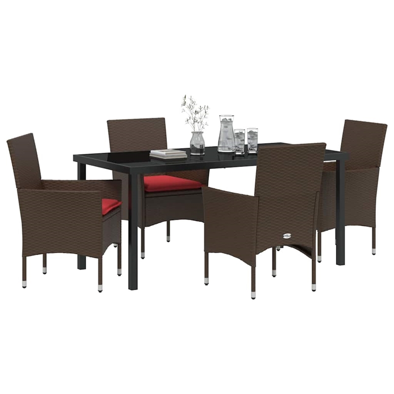vidaXL Steel Furniture Set with Cushions in Brown