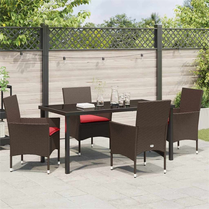 vidaXL Steel Furniture Set with Cushions in Brown