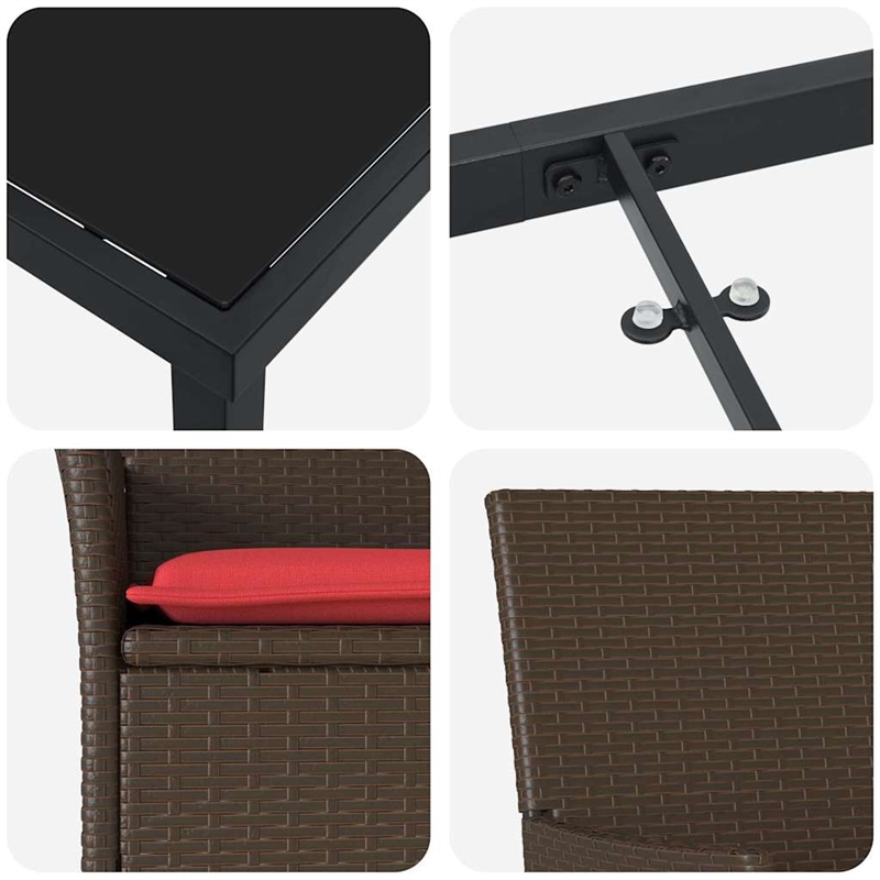 vidaXL Steel Furniture Set with Cushions in Brown