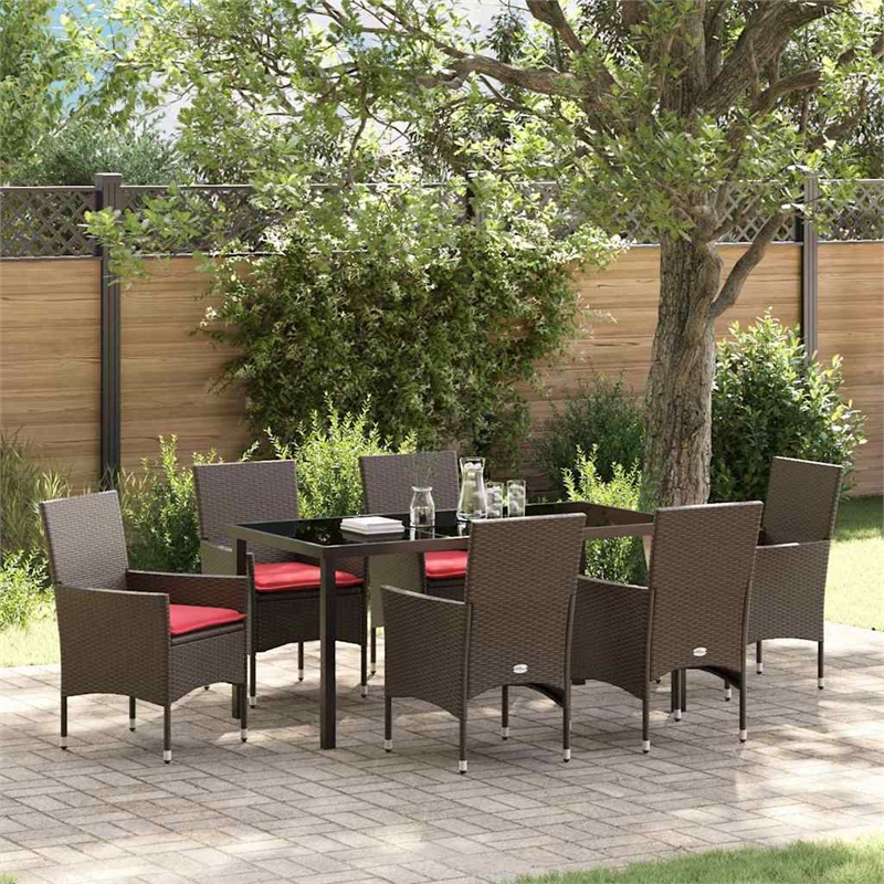 vidaXL Steel Furniture Set with Cushions in Brown