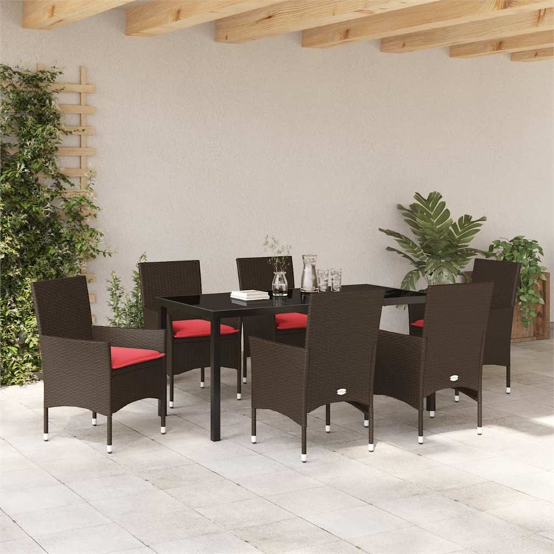 vidaXL Steel Furniture Set with Cushions in Brown