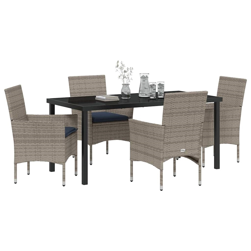 vidaXL Steel Furniture Set with Cushions in Gray