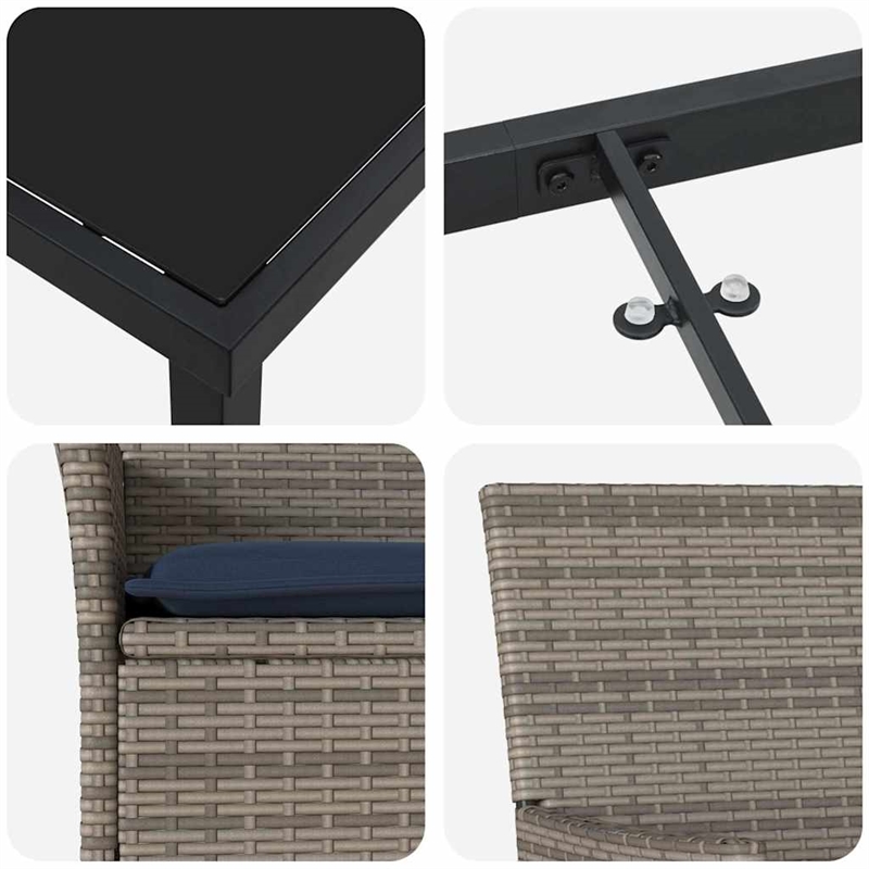 vidaXL Steel Furniture Set with Cushions in Gray