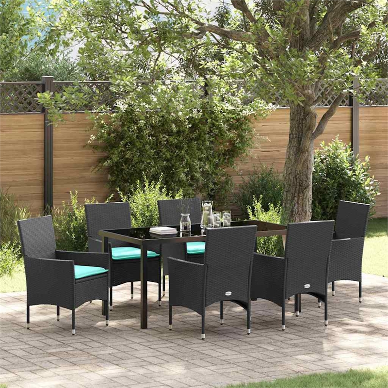 vidaXL Steel Furniture Set with Cushions in Black