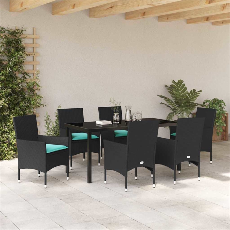 vidaXL Steel Furniture Set with Cushions in Black