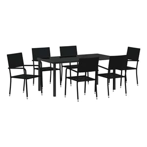vidaXL Poly Rattan Dining Set with Cushions in Black