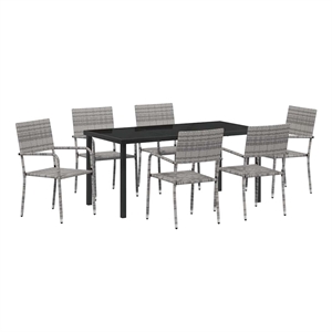 vidaXL Poly Rattan Dining Set with Cushions in Gray