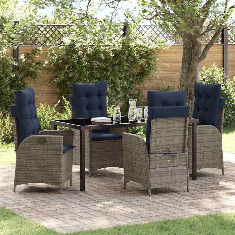 vidaXL Dining Set with Cushions in Black/Gray