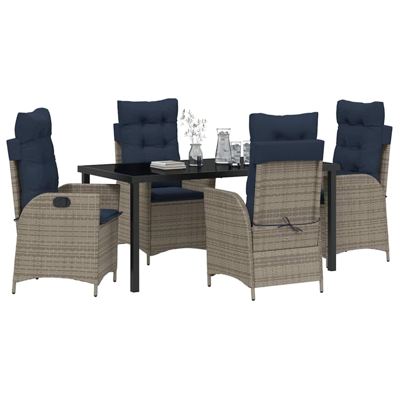 vidaXL Dining Set with Cushions in Black/Gray