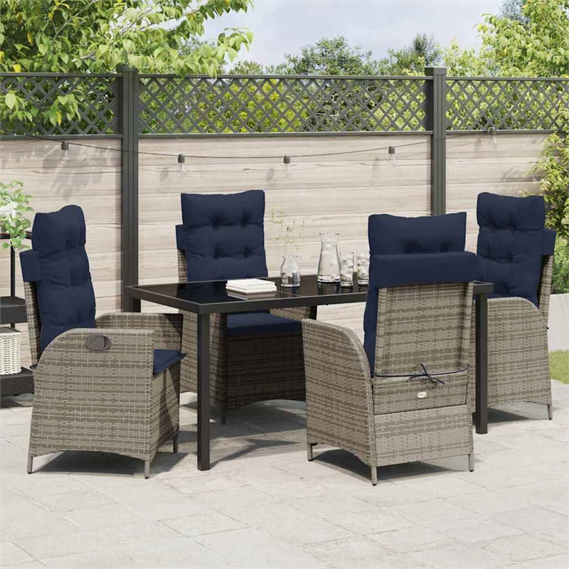 vidaXL Dining Set with Cushions in Black/Gray
