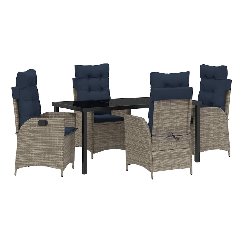 vidaXL Dining Set with Cushions in Black/Gray