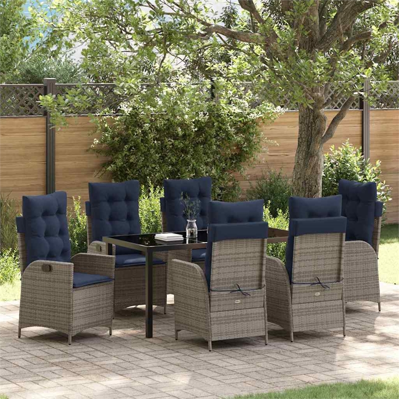 vidaXL Dining Set with Cushions in Black/Gray
