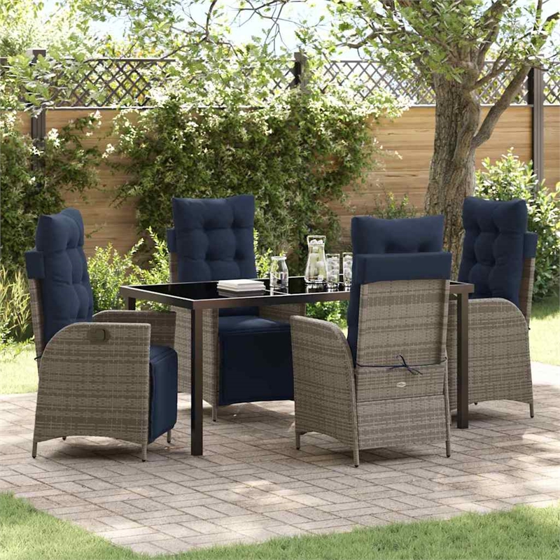 vidaXL Dining Set with Cushions in Black/Gray