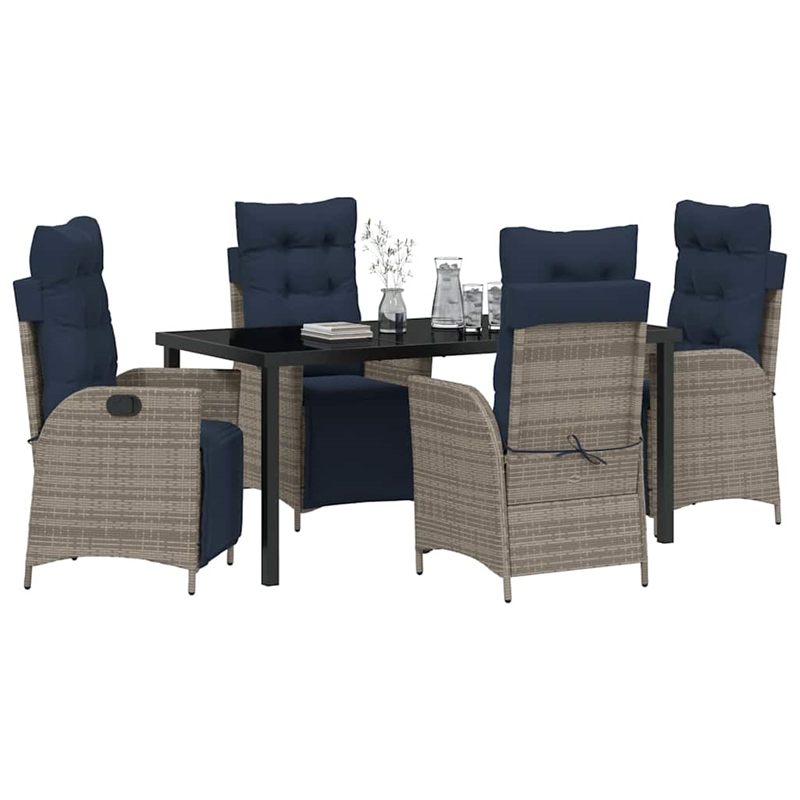 vidaXL Dining Set with Cushions in Black/Gray