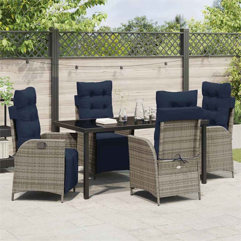 vidaXL Dining Set with Cushions in Black/Gray